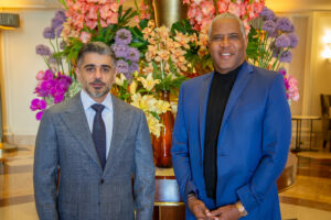 Photo of Robert F. Smith with H.E. Ahmed Jasim Al Zaabi, Chairman of ADGM, at the Milken Institute Global Conference.