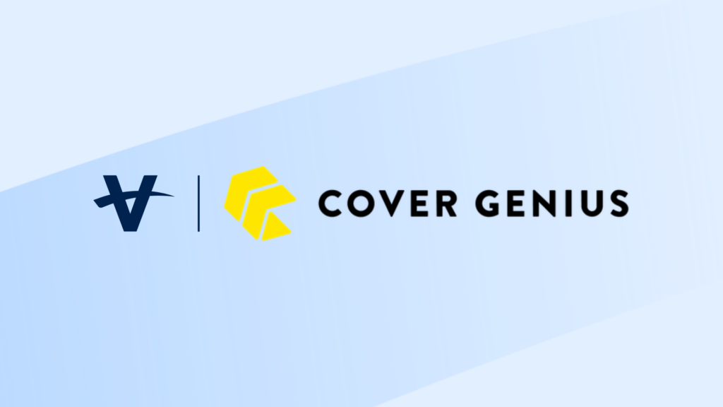 Logos for Vista Equity Partners and Cover Genius on a light blue background.